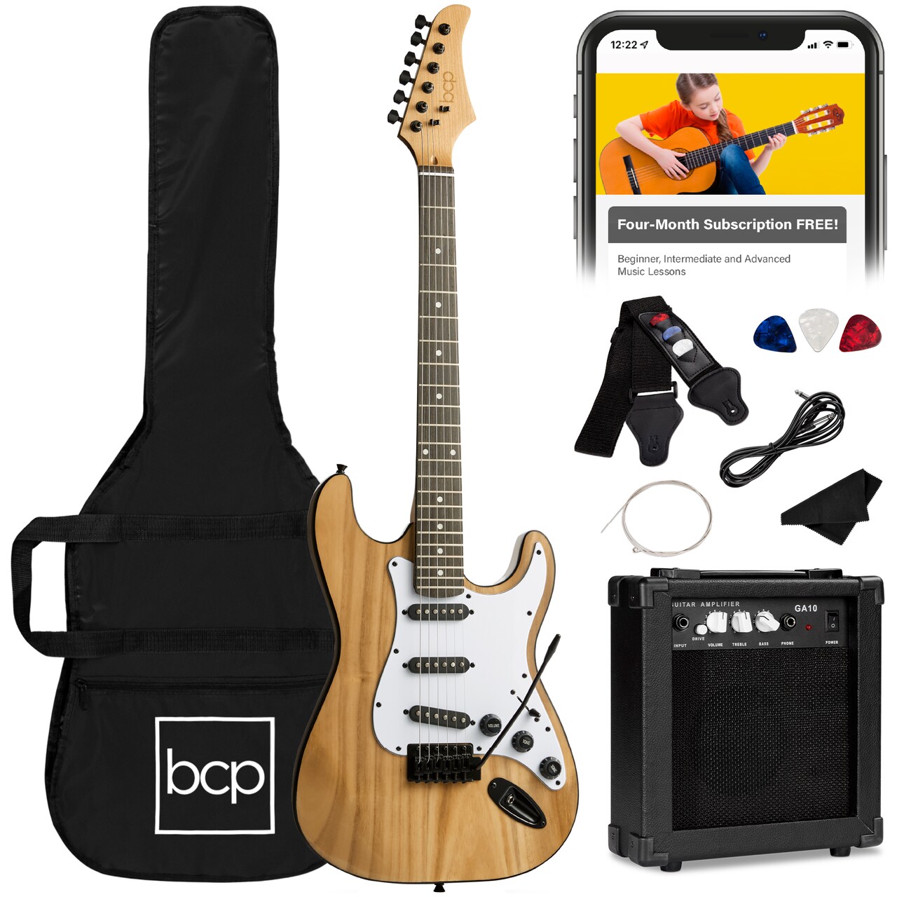 Best Choice Products 39in Full Size Beginner Electric Guitar Kit with Case, Strap, Amp, Whammy Bar